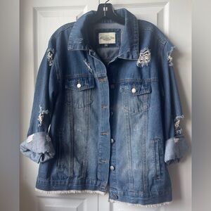 Ashley Vintage Charm Distressed Blue Denim Jacket Jean Size 1X